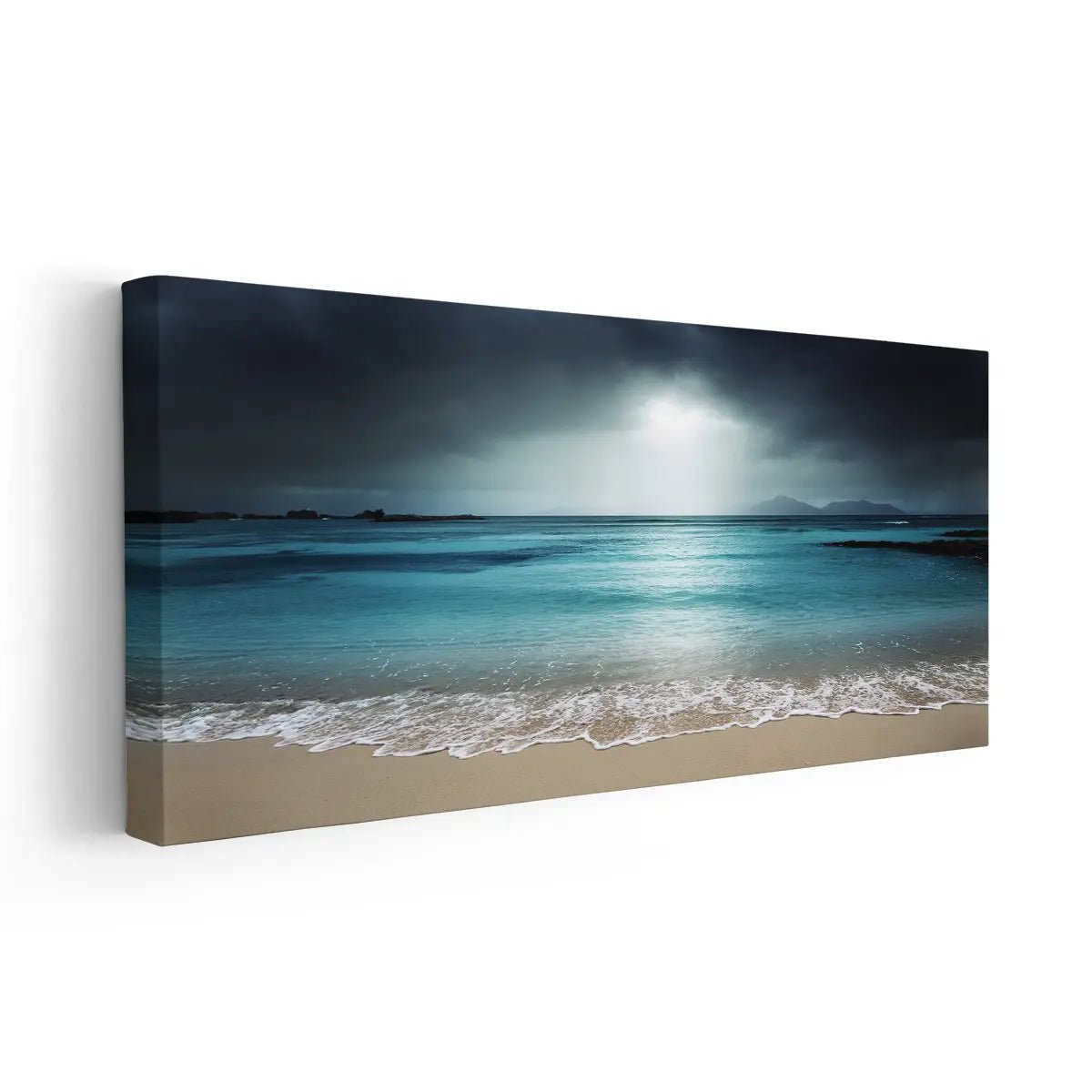 Ocean seascape canvas print with deep blue waters and sandy shores.