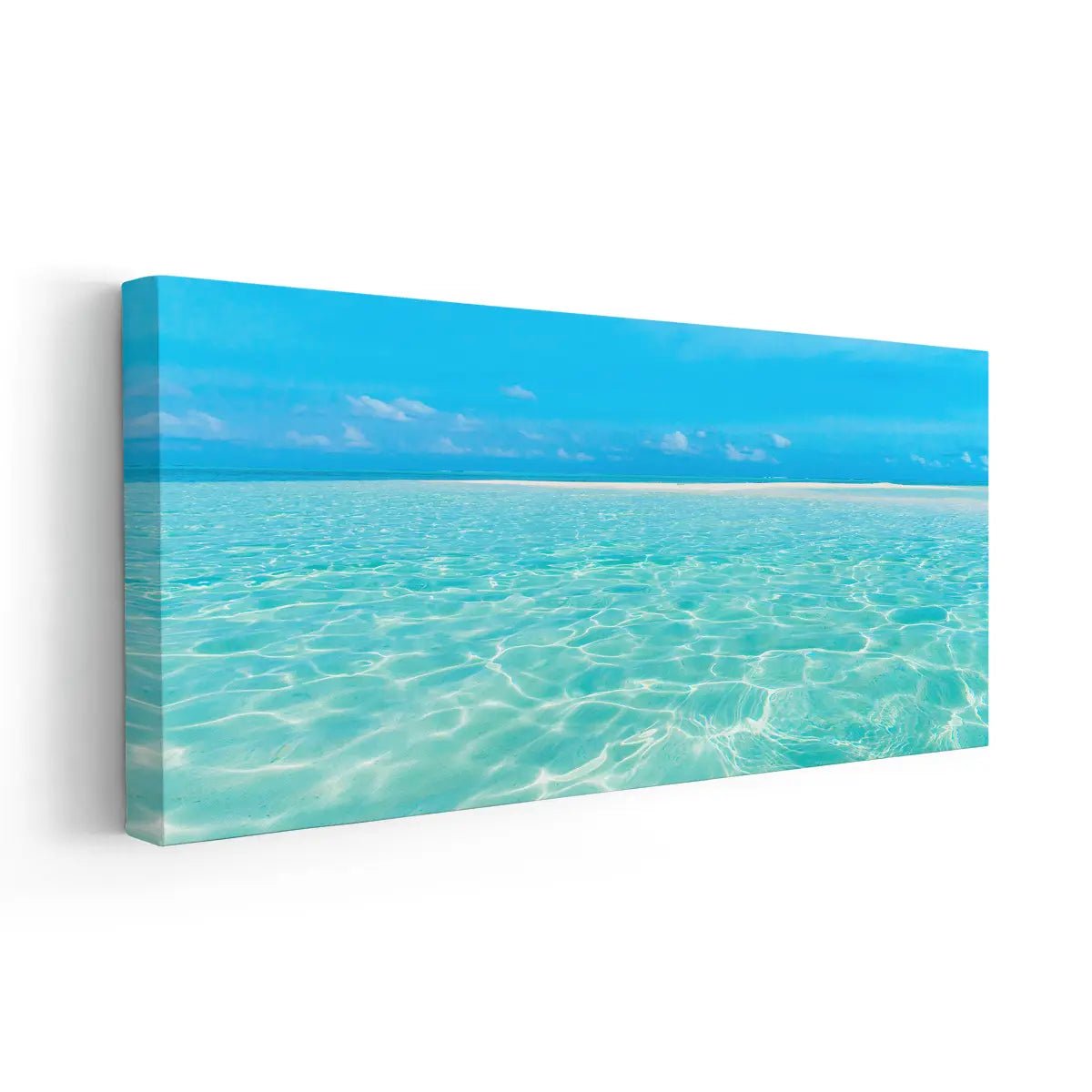 Canvas coastal wall art featuring a tropical beach scene.