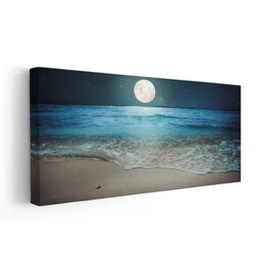 Coastal farmhouse beach canvas featuring a night sky and calm waves, adding a soft and dreamy ambiance.