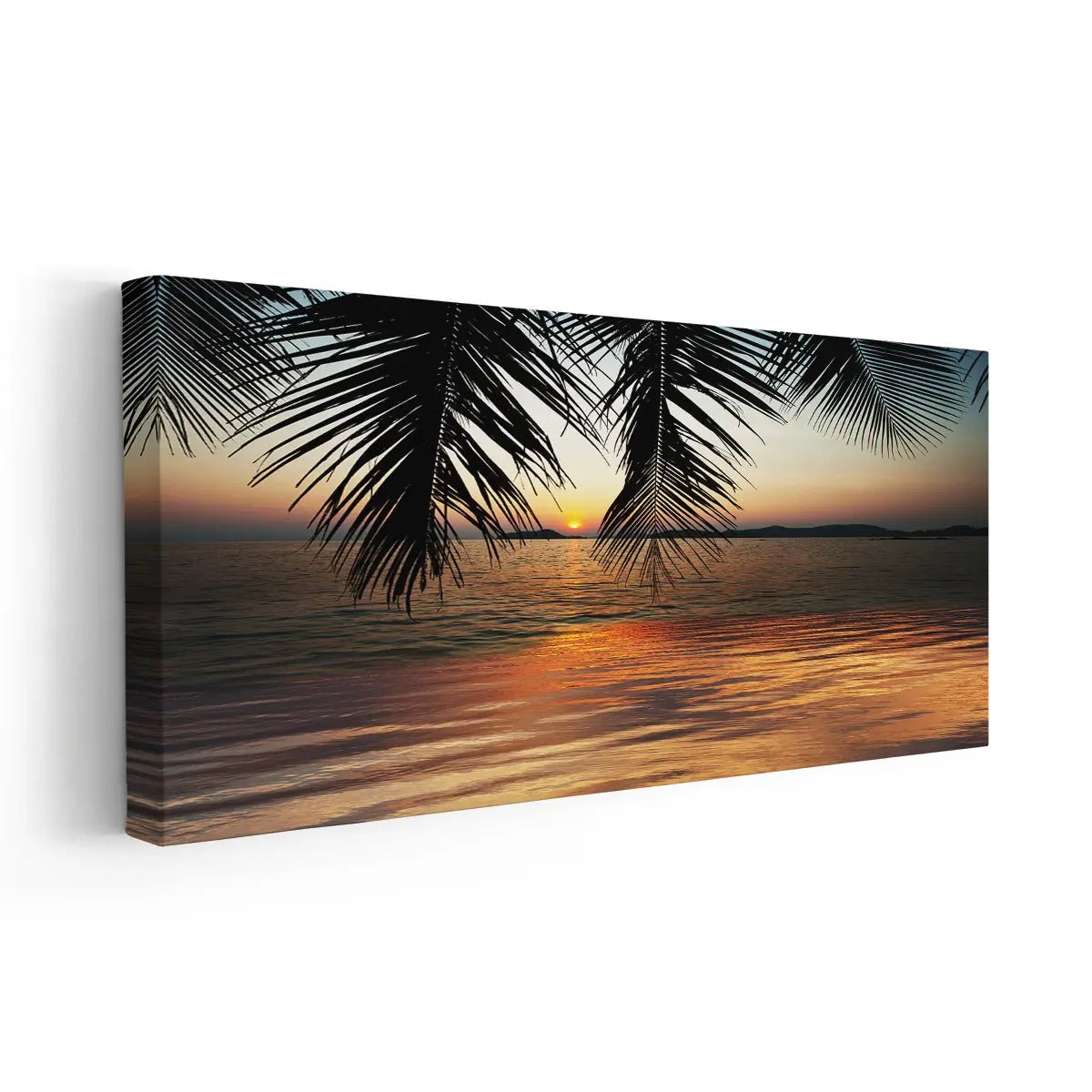 Tropical canvas wall art showcasing a breathtaking sunset scene.