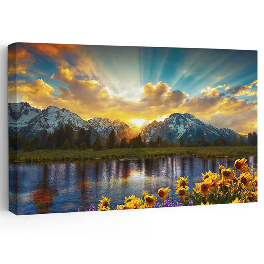 Large Grand Teton Sunset Canvas Print, Framed Landscape Wall Art