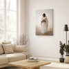 Religious wall art of Jesus and the Lamb of God hanging in a cozy living room, infusing the space with comfort and spiritual warmth.