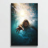 Christian wall decor featuring Jesus reaching into the water hung on a white wall, adding a touch of faith and serenity to the room.