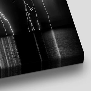 Ocean Storm Wall Art – Dramatic Lightning Over Water Canvas Print for Coastal Decor