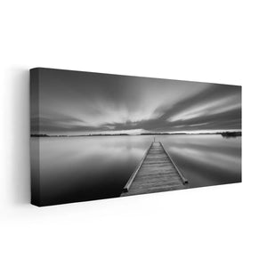 Large framed ocean wall art with a minimalist pier, perfect for coastal wall decor bedroom.