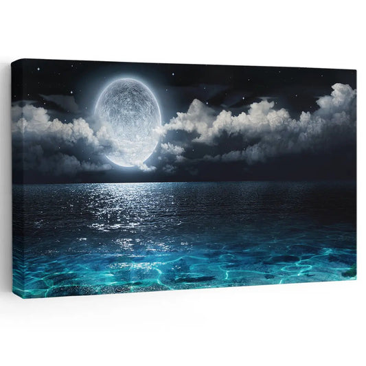 Large ocean wall art featuring a moonlight ocean scene, perfect for modern coastal wall decor.