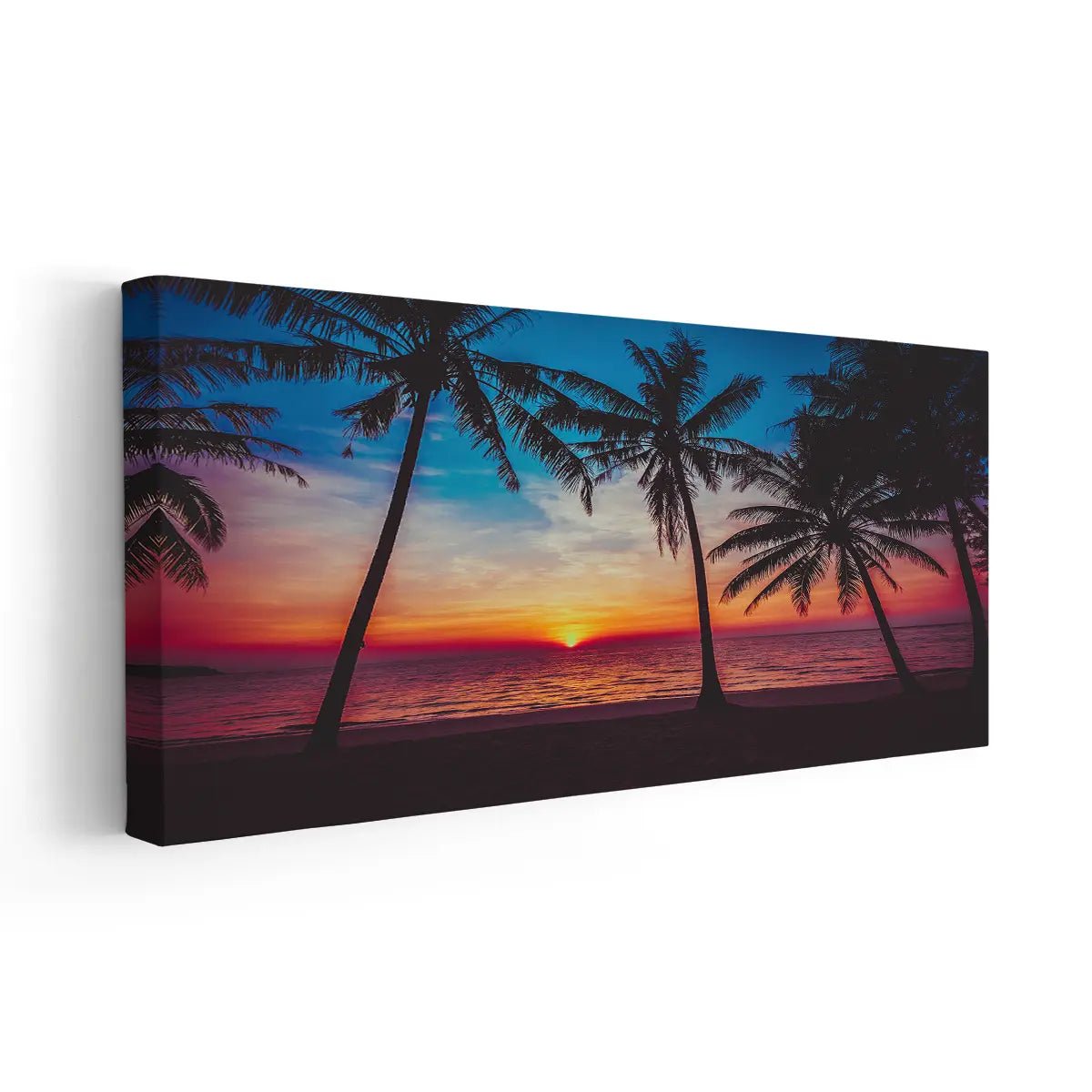 Sunset canvas wall art featuring a relaxing coastal scene on canvas.