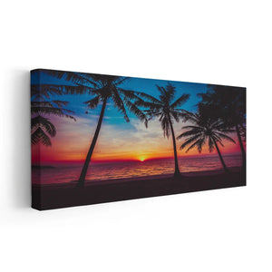 Sunset canvas wall art featuring a relaxing coastal scene on canvas.