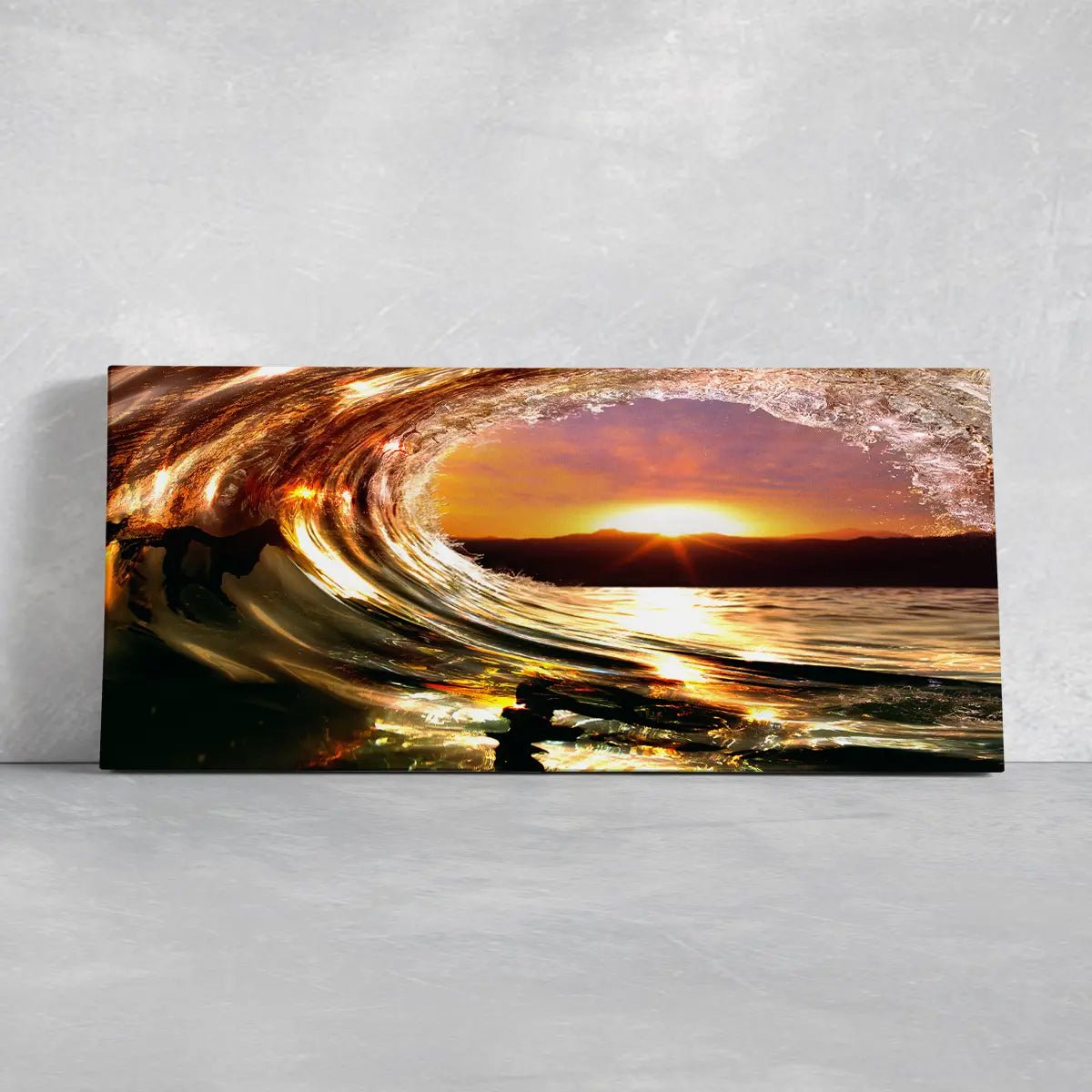 Ocean wave wall art canvas sunset, a beautiful ocean canvas print for nautical-themed wall decor.