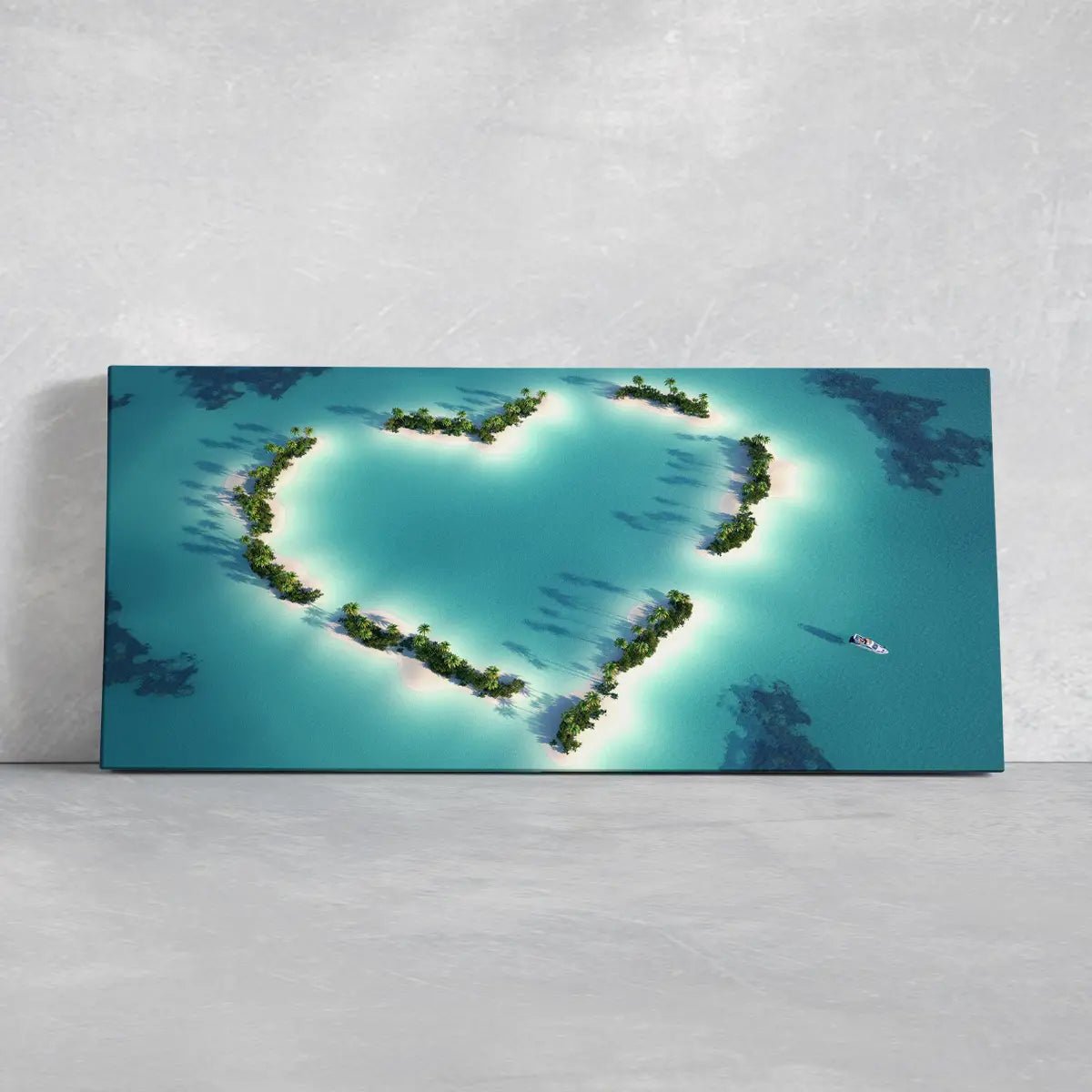 Framed tropical print showcasing a hidden island paradise for romantic home decor.