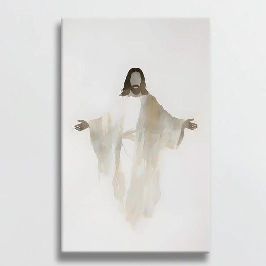 Minimalist Jesus wall art, Christian watercolor painting, framed religious artwork.