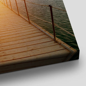 Large Coastal Canvas Wall Art – Sunset Dock Over Ocean for Beach House Decor