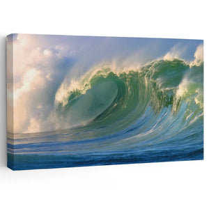 Powerful ocean wave crashing in a stunning coastal wall art print.