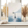 Biblical art print of Jesus walking on water leaned against a bedroom window, bringing hope and tranquility to the home decor.