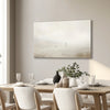 Horizontal Christian wall art of Jesus leaves the 99 canvas print  in a modern dining room, complementing the neutral color palette with inspirational decor.