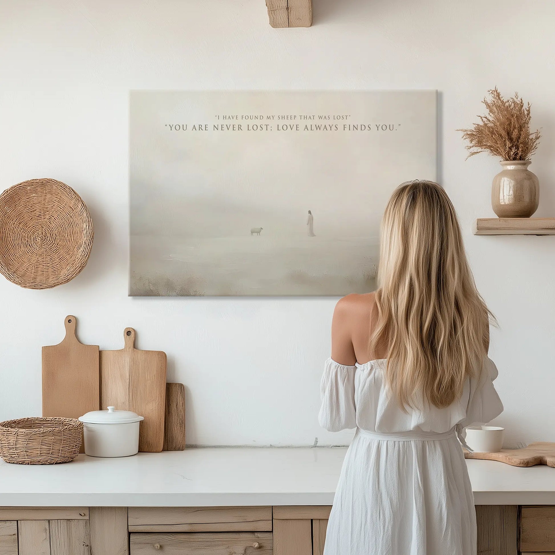 Scripture wall art of jesus leaves the 99 wall art displayed in a contemporary kitchen, enhancing the space with inspiration.