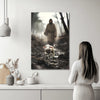 Jesus shepherd finding lost sheep painting, Christian wall hanging, faith-inspired artwork.