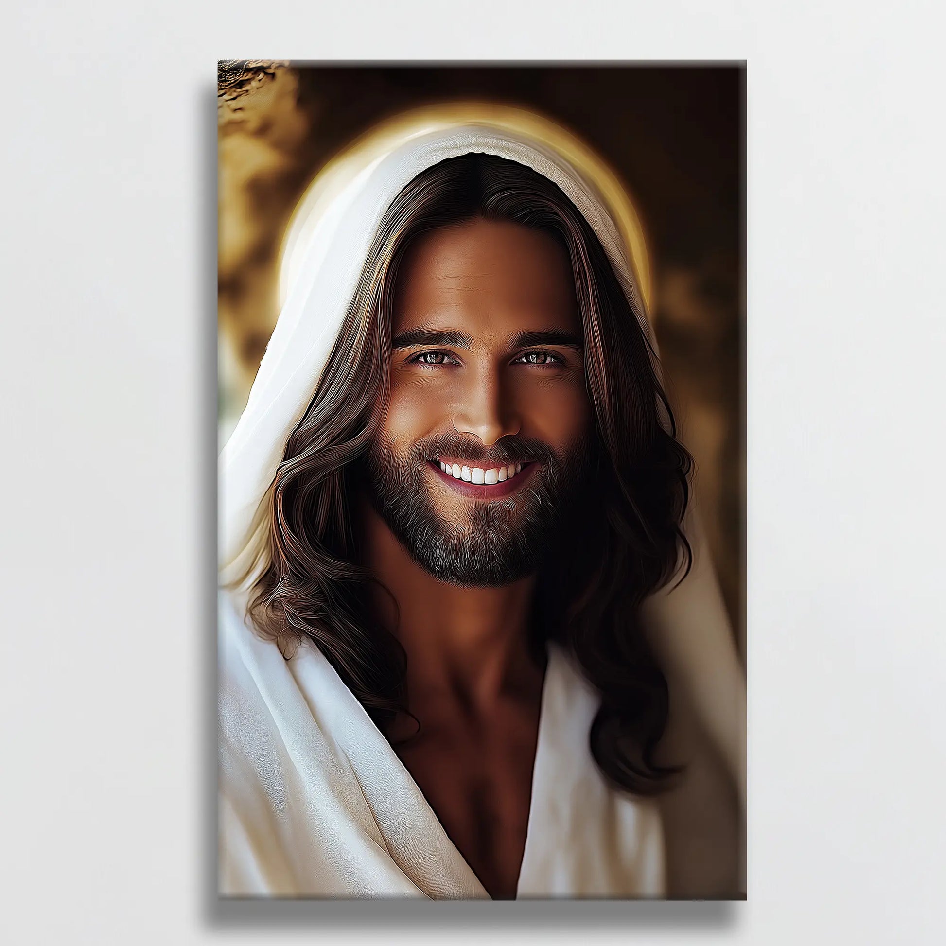 Jesus smiling painting on canvas, Christian framed art,  framed religious wall art, faith canvas print.