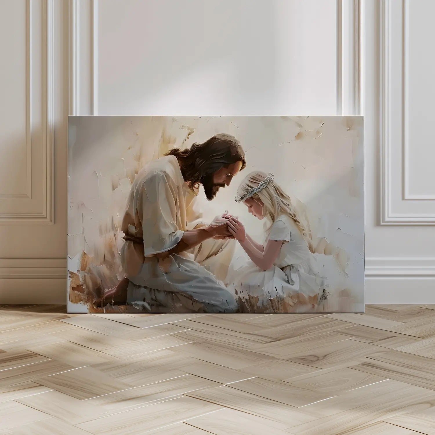 Jesus Praying With Little Girl Canvas Art-Stunning Canvas Prints