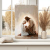 Biblical art print of Jesus praying with a little girl leaned against a bedroom window, bringing inspiration and tranquility to the home decor.