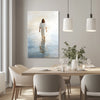 Stunning canvas art of Jesus walking on water in a modern dining room, beautifully complementing the decor with spiritual inspiration.