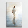 Christian wall decor featuring Jesus walking on water hung on a white wall, adding a serene touch of faith and inspiration to the room.