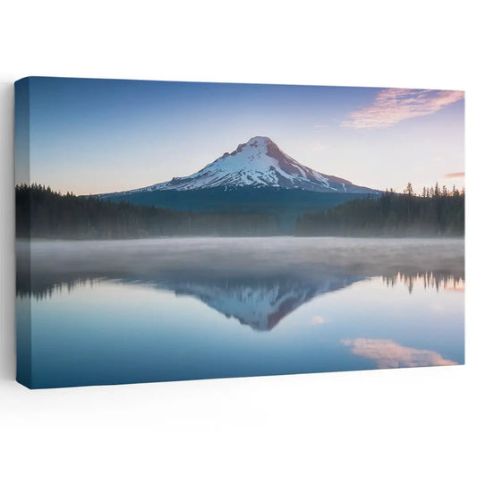 Large mountain reflection canvas print for peaceful bedroom decor