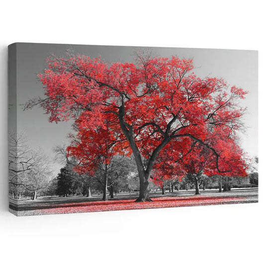 Large red maple tree canvas print for living room decor