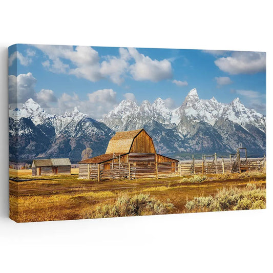 Large rustic barn canvas print for farmhouse living room decor