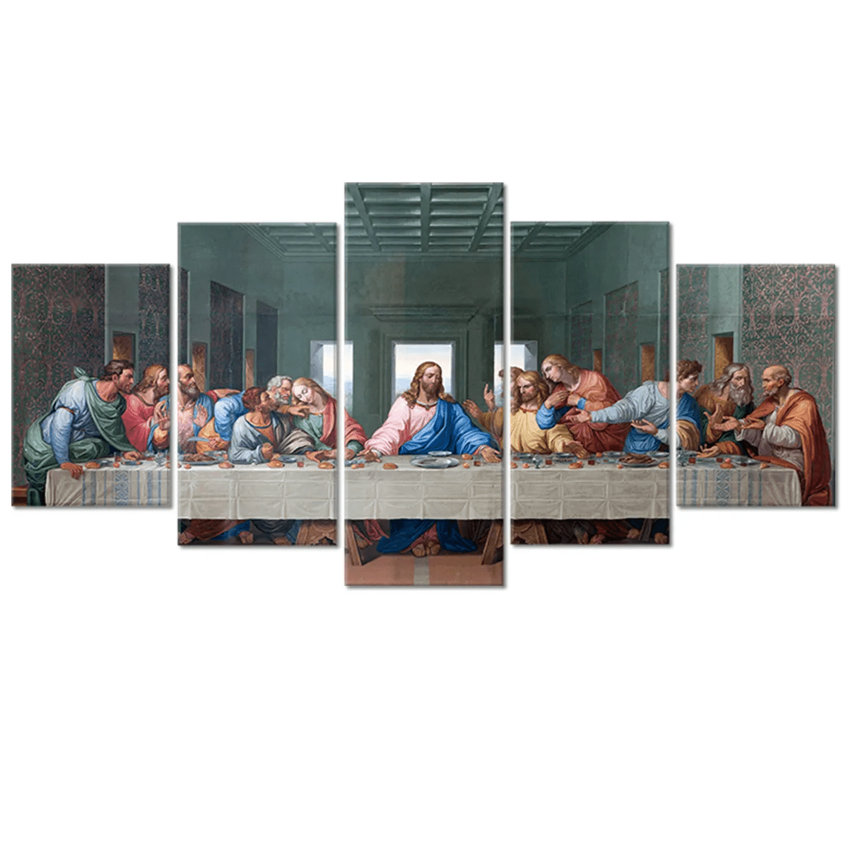 the last supper wall decor, christian canvas wall art for living room, five piece canvas wall art,  religious framed artwork, faith canvas print.