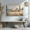 Close-up view of rustic details in the farmhouse wall art, showcasing earthy tones and textures.