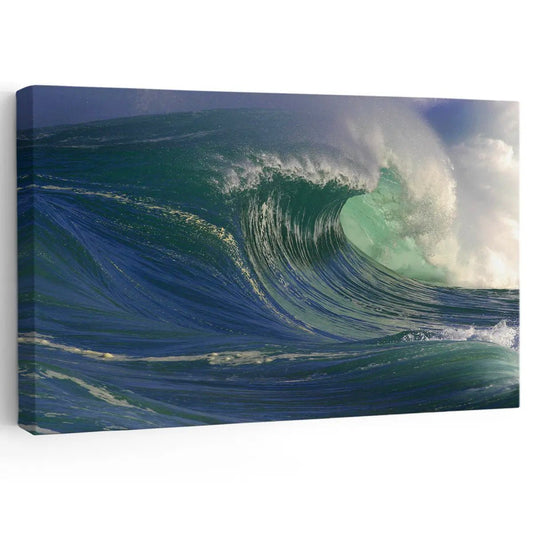 Ocean wave canvas wall art featuring a high-energy breaking wave.