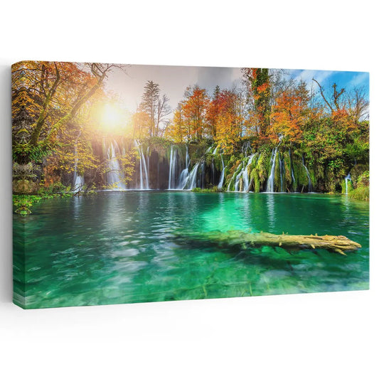 Autumn Forest Waterfall Wall Art Canvas