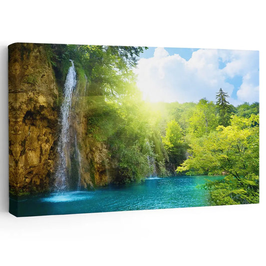 Waterfalls In Forest Wall Art Canvas