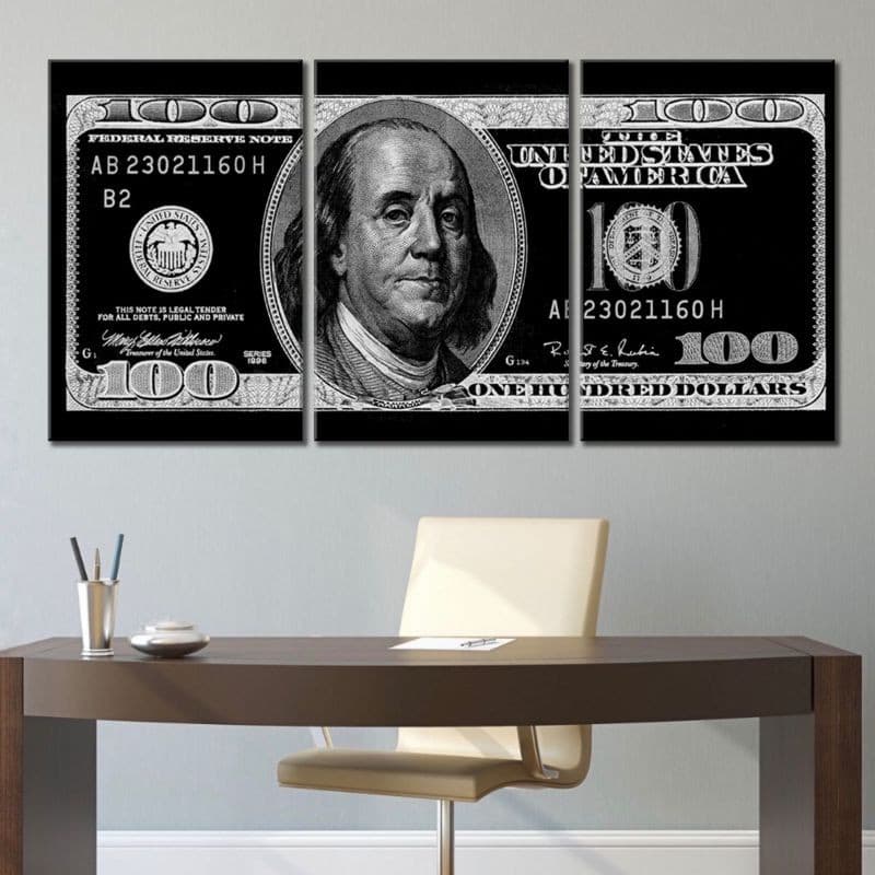 Black 100 Dollar Bill Wall Art Canvas Print-Stunning Canvas Prints