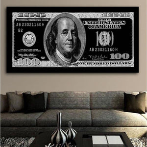 Black 100 Dollar Bill Wall Art Canvas Print-Stunning Canvas Prints