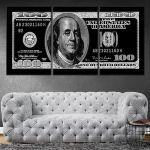 Black 100 Dollar Bill Wall Art Canvas Print-Stunning Canvas Prints