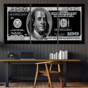 Black 100 Dollar Bill Wall Art Canvas Print-Stunning Canvas Prints