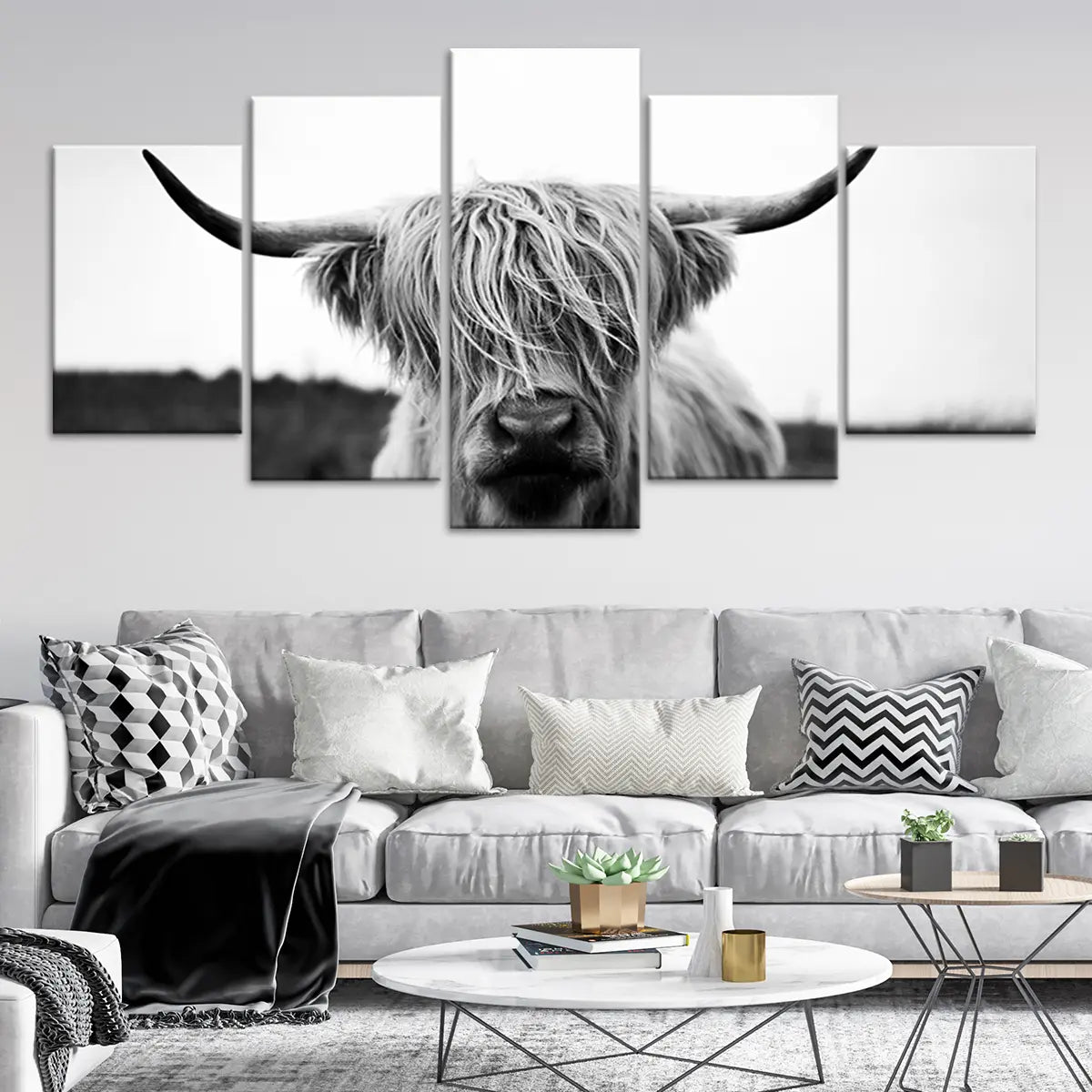 black and white cow print, highland cow art painting, cow artwork painting, farmhouse wall decor