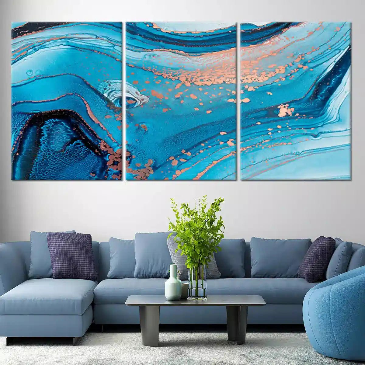 Abstract Blue Ocean Waves Wall Art For Living Room-Stunning Canvas Prints