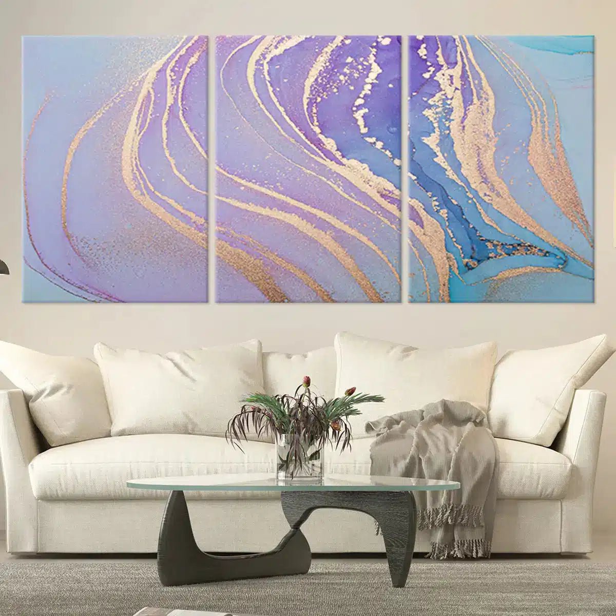 Abstract Purple and Gold Waves Wall Art For Living Room-Stunning Canvas Prints