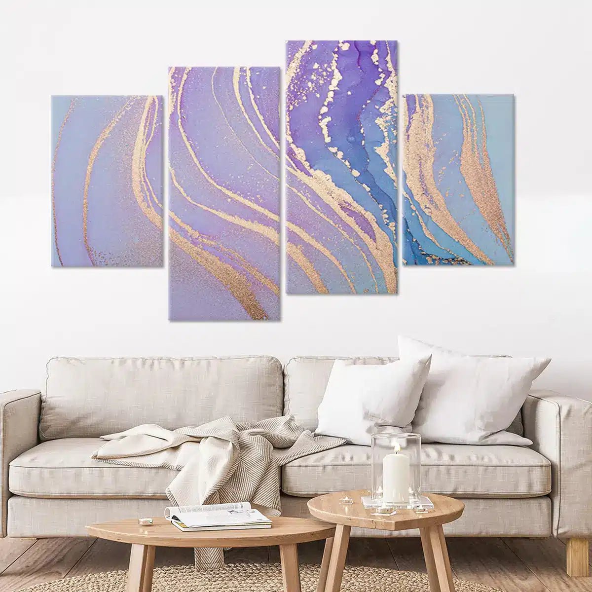 Abstract Purple and Gold Waves Wall Art For Living Room-Stunning Canvas Prints