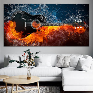 Flaming Acoustic Guitar Wall Art Canvas Print-Stunning Canvas Prints