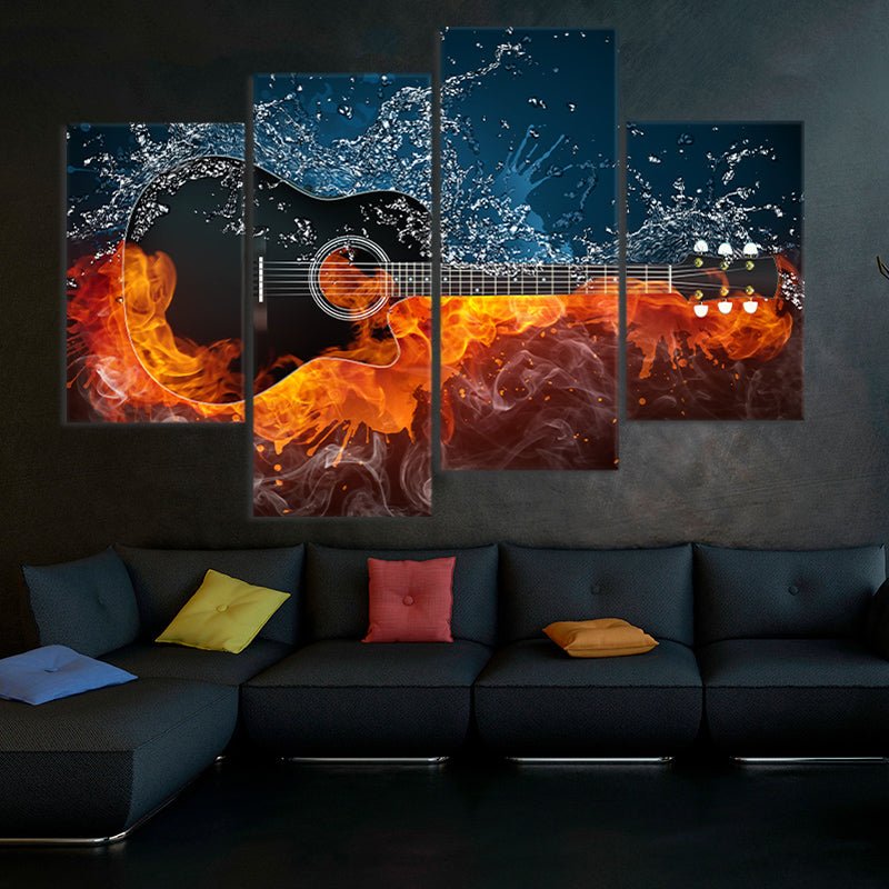 Flaming Acoustic Guitar Wall Art Canvas Print-Stunning Canvas Prints