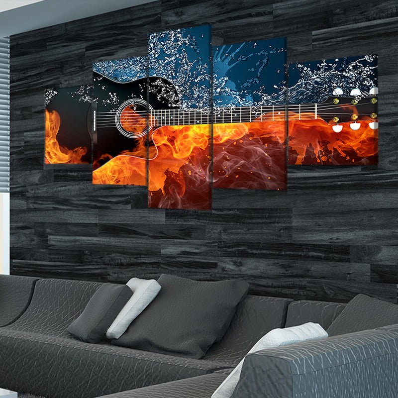 Flaming Acoustic Guitar Wall Art Canvas Print-Stunning Canvas Prints