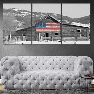 barn wall art​: barn artwork​, farmhouse barn wall art​, barn canvas wall art, Barn with flag print, patriotic wall art 