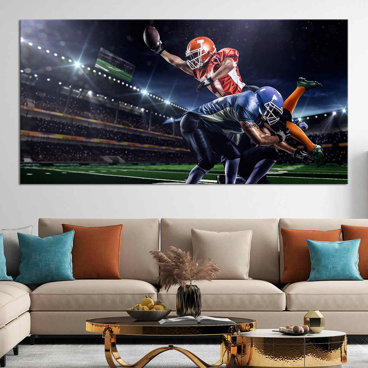 American football player in action on the stadium Wall Mural