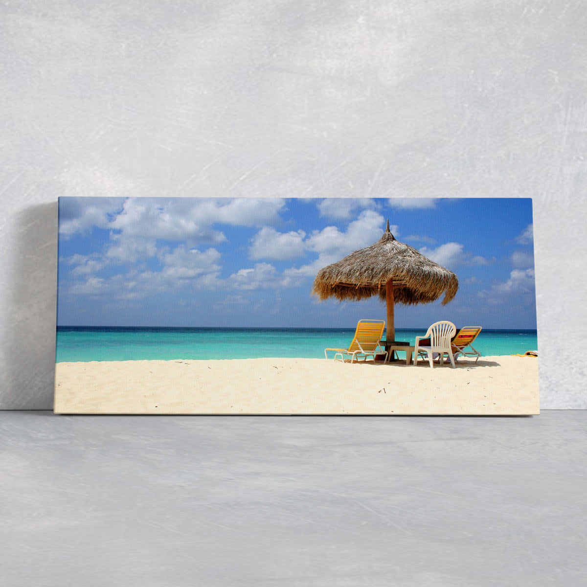 Coastal beach wall art with a relaxing vacation setting and a serene shoreline.