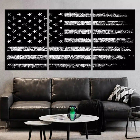 Black And White American Flag Wall Art-Stunning Canvas Prints