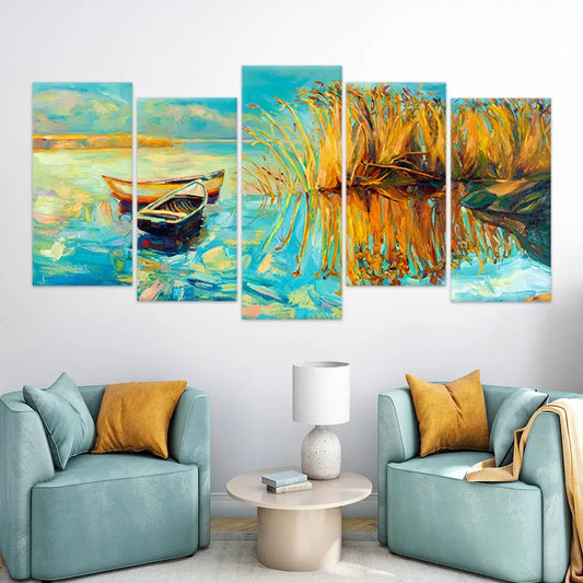 Boats At Lake Wall Art Canvas Print-Stunning Canvas Prints